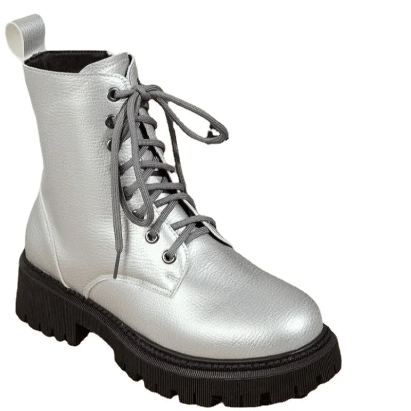 Shoes Women Silver Women's Boots Anti-slip and Wear-resistant Ladies High-top Motorcycle Boots