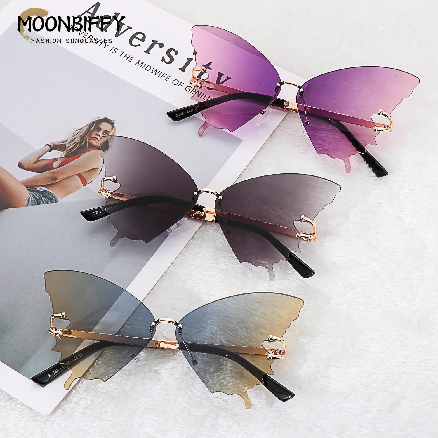 Fashion Gradient Butterfly Sunglasses for Women UV Protection Vintage Metal Rimless Sunglasses Retro Eyewear Party Funny Decor