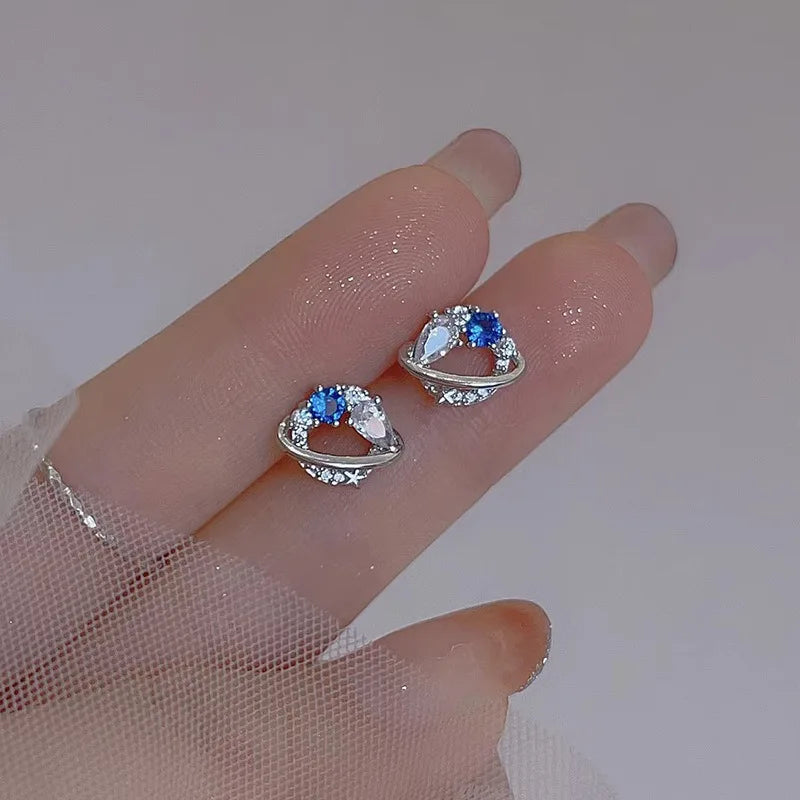 Planet Earrings Silver Color Piercing for Women Moon Star Crystal Zircon Ear Stud Earrings Tragus Cartilage Body Jewelry-Dollar Bargains Online Shopping Australia