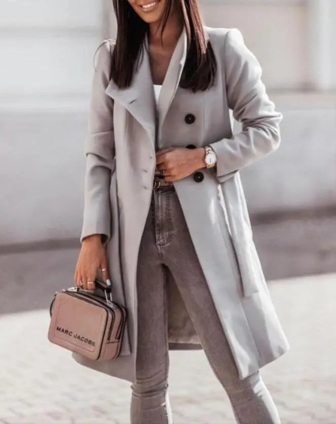 Casual Button Front Longline Coat With Belt Woman clothes outifits Winter coat for women-Dollar Bargains Online Shopping Australia