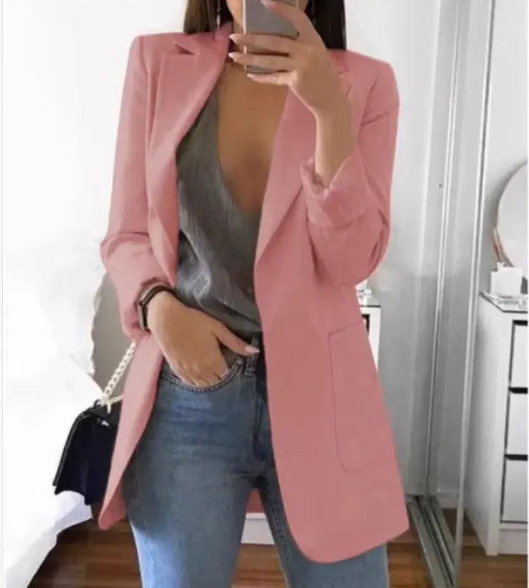 Plus Size Blazer Women Clothing Casual Cardigan Autumn Winter Overcoat Solid Large Topcoat Lapel Jacket Grace Fashion Outer Wear