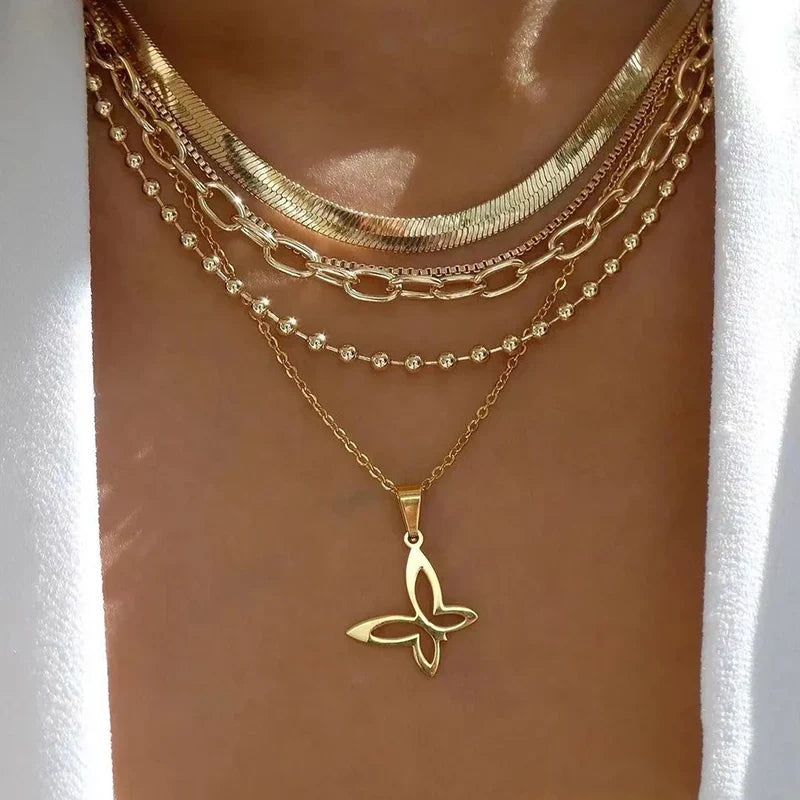 Bohemia Multilayer Crystal Butterfly Pendant Necklaces Women Hollow Heart Choker Necklace Fashion Jewelry Party-Dollar Bargains Online Shopping Australia