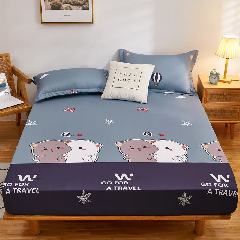 Cartoon Bear Bedding Fitted Sheet Only(no pillowcase) Elastic Band Around Mattress Cover King Size Bed Cover