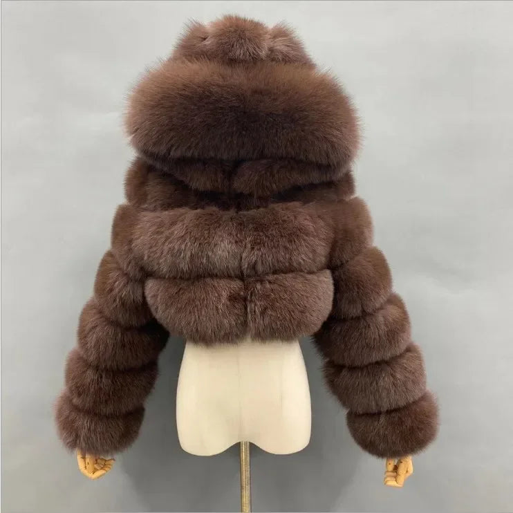 Furry Cropped Faux Fur Coats Jackets Women Fluffy Top Coat Hooded Straight Short Winter Fur Jacket Fashion Streetwear New