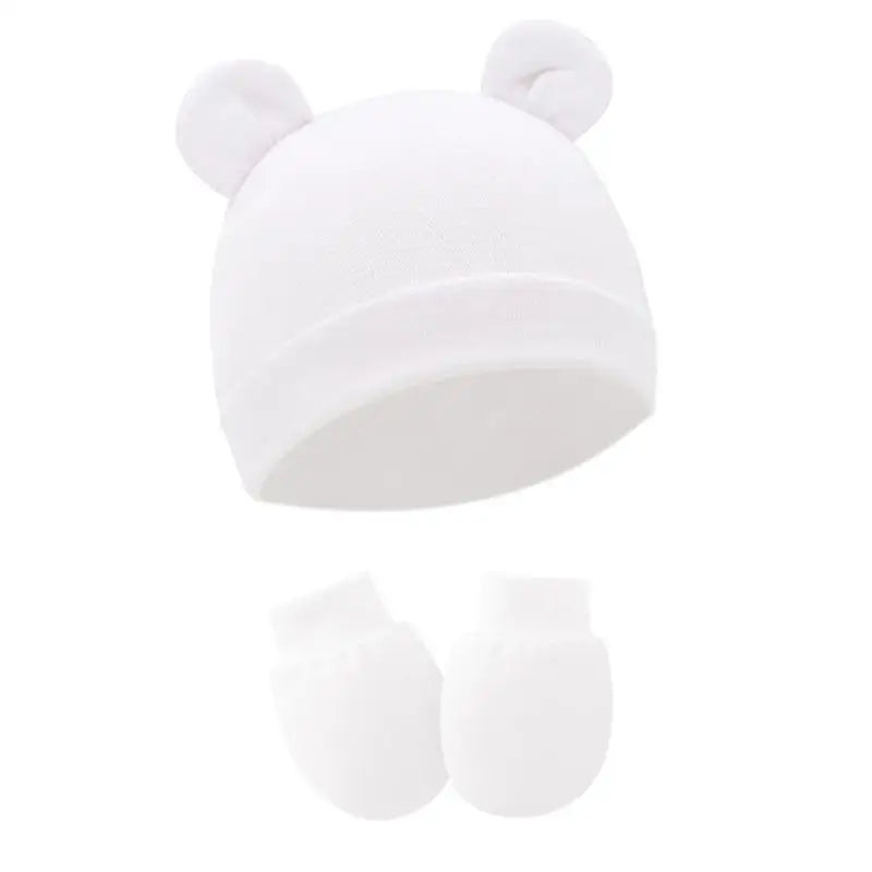 Newborn Cotton Hospital Hat Mittens Baby Beanie Solid Infant Baby Hats with Ear & No Scratch Mitten Soft Gloves Gift-Dollar Bargains Online Shopping Australia