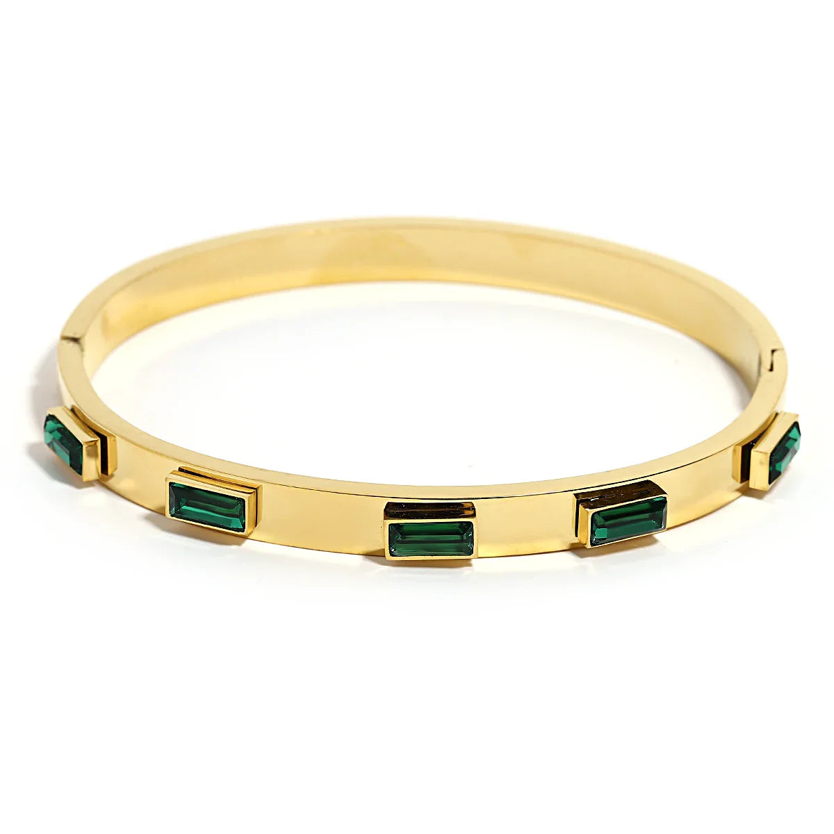 Chic Green Zircon Stainless Steel Bangle Bracelets for Women Charm Texture Simple Gold Color Accessories-Dollar Bargains Online Shopping Australia