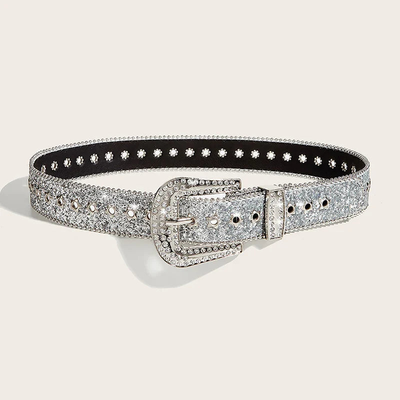 Y2K Rhinestones Buckle Belt Punk Star Hole Waist Strap Gothic Fashion Personality Belt For Cowgirl Skirt Waistband For Women Men