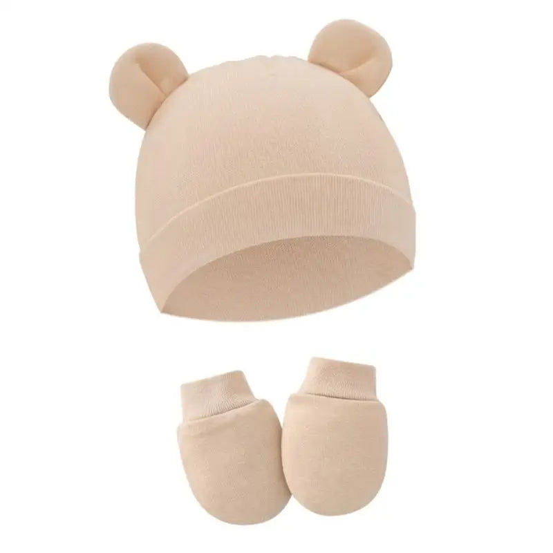 Newborn Cotton Hospital Hat Mittens Baby Beanie Solid Infant Baby Hats with Ear & No Scratch Mitten Soft Gloves Gift-Dollar Bargains Online Shopping Australia