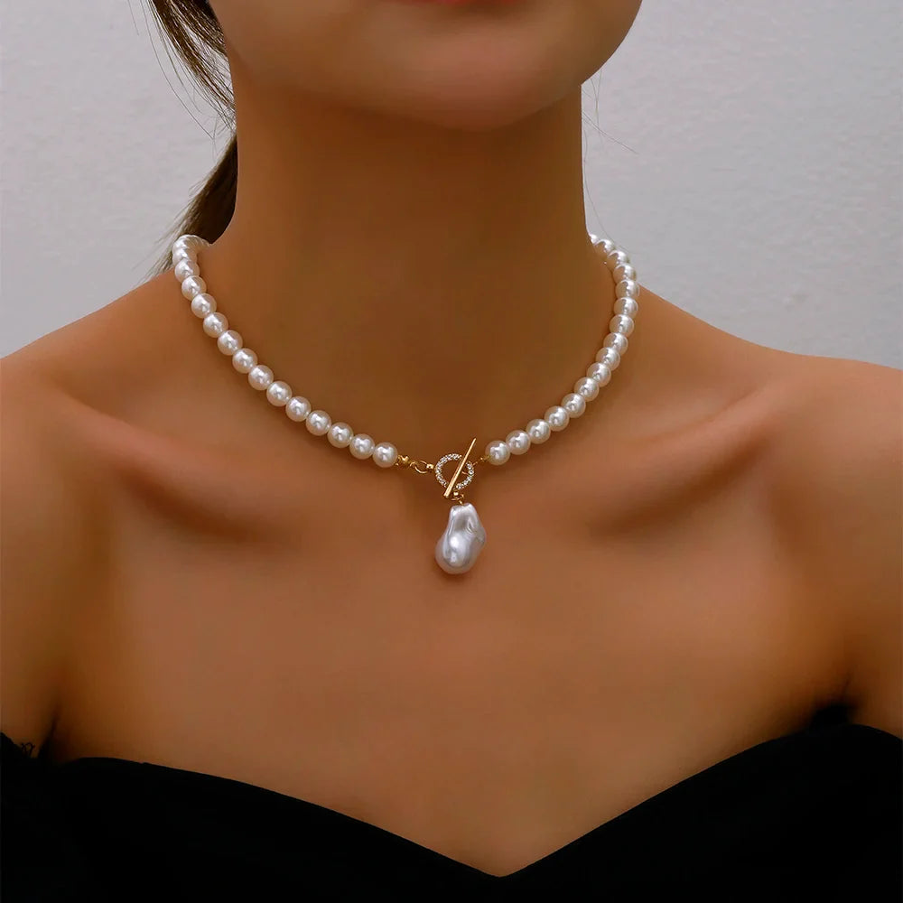 Elegant Jewelry Wedding Big Pearl Necklace For Women Fashion Imitation Pearl Green Rose Color Stone Choker Necklace-Dollar Bargains Online Shopping Australia