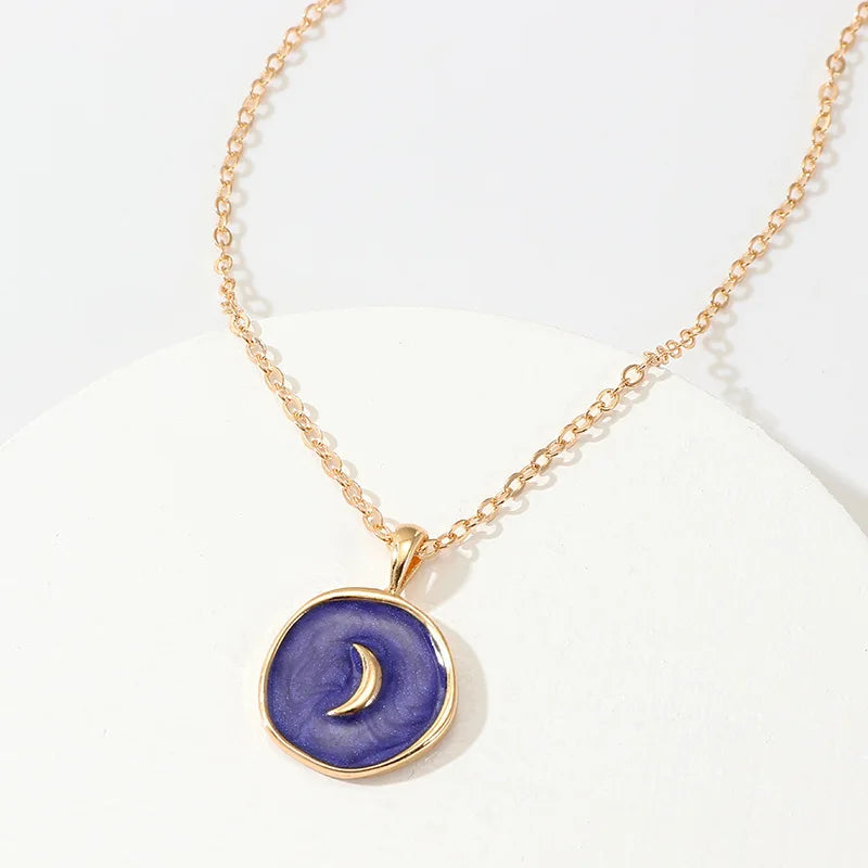 Colorful Moon Star Lightning Pendant Necklaces For Women Girls Enamel Fashion Party Daily Jewelry Trendy Clavicle Chain Necklace-Dollar Bargains Online Shopping Australia