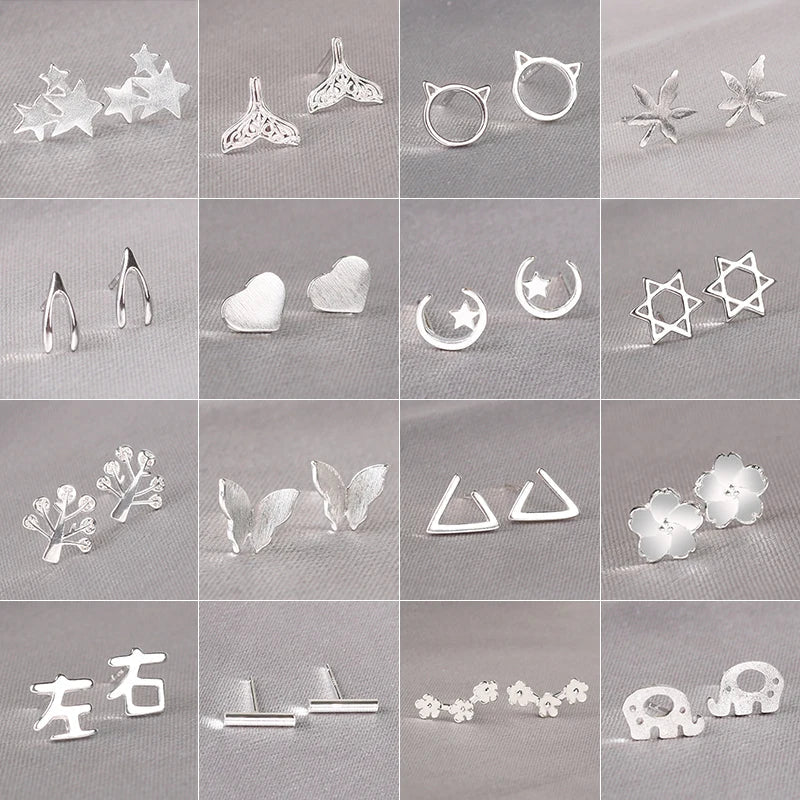 925 Silver Needles Lovely Mini Stud Earrings Women Cute Heart Star Moon Daisy Christmas Xmas Planet Butterfly Ear Studs-Dollar Bargains Online Shopping Australia