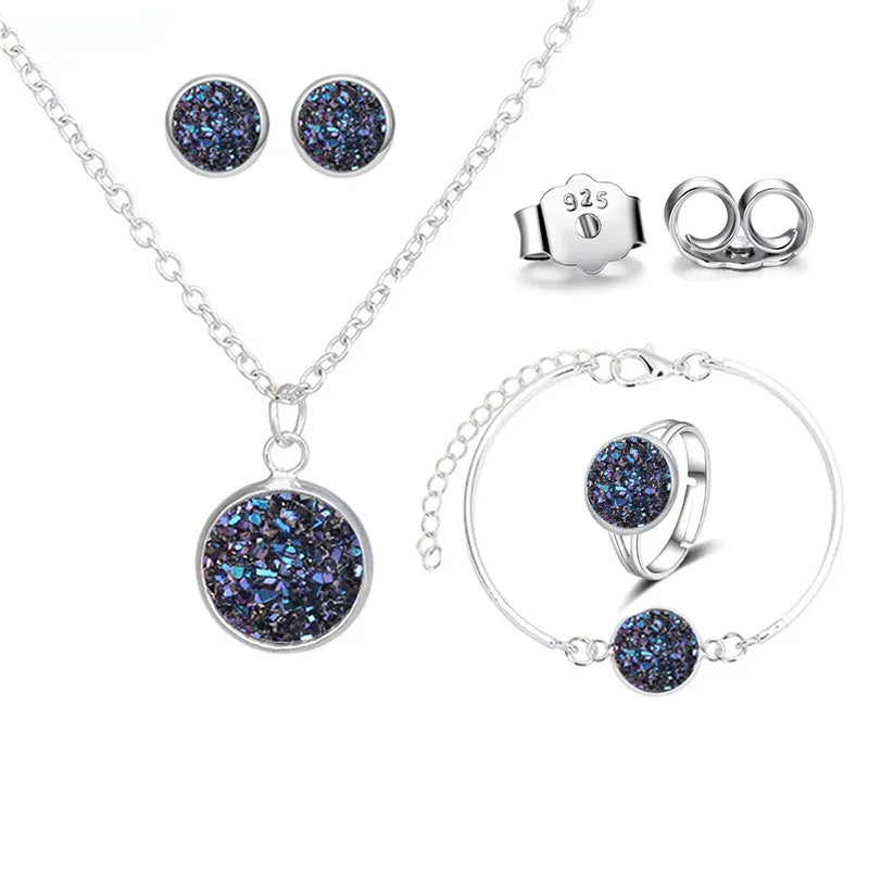 Luxury Quality Quartz Rhinestone Jewelry Sets for Women Simple Round Earrings Necklaces Set Bridal 4 Piece Silver Plated Jewelry-Dollar Bargains Online Shopping Australia