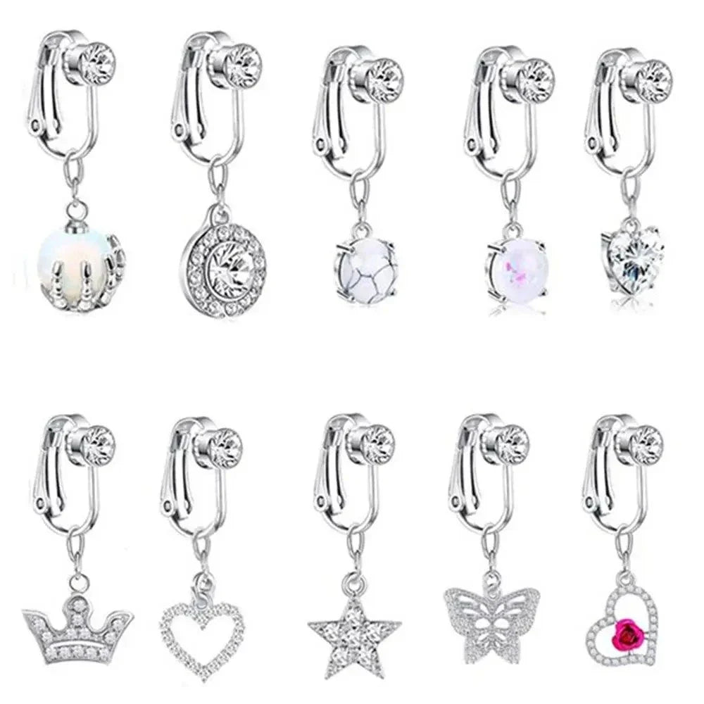 Faux Fake Belly Ring Butterfly Fake Belly Piercing Clip on Umbilical Navel Belly Button Cartilage Clip on Earrings Body Jewelry