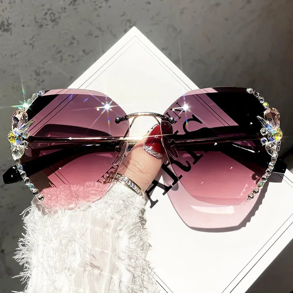 Vintage Rimless Rhinestone Sunglasses Women Men Fashion Gradient Lens Sun Glasses Shades for Female-Dollar Bargains Online Shopping Australia