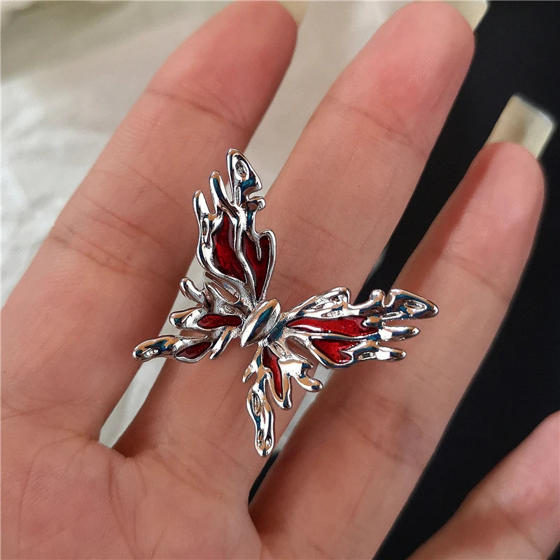 Irregular Red Crystal Glass Heart Aesthetic Rings For Women Y2K Gothic Animal Spider Ring Creative Grunge Jewelry Accessories