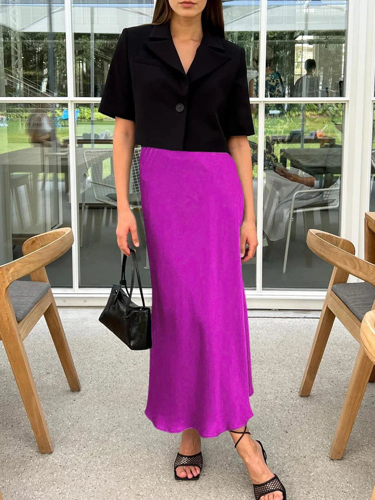 Silk Satin Skirts for Women High Waisted Skirt Women A-Line Elegant Skirts Summer Pink Midi Skirt-Dollar Bargains Online Shopping Australia