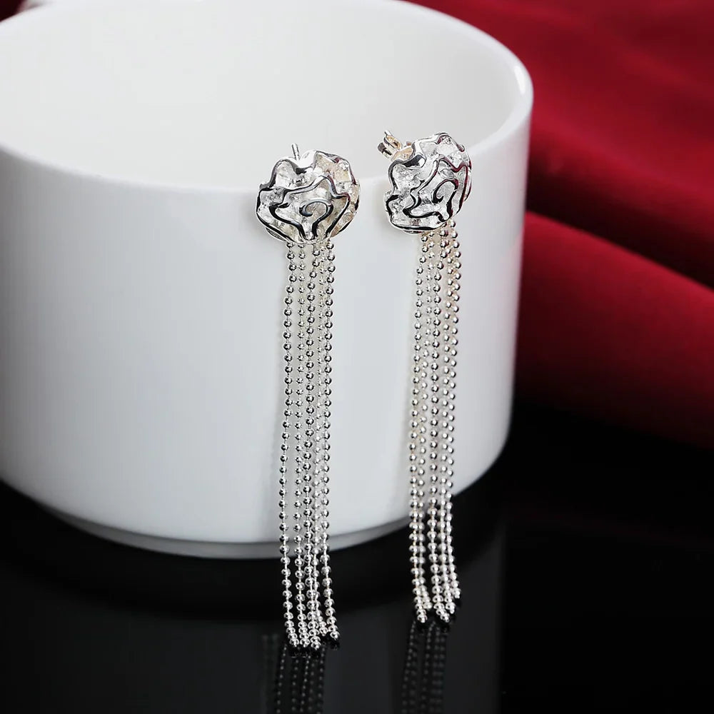 Rose flower 925 Sterling Silver rings Bracelets necklaces stud earrings Jewelry set for women Fashion Party gifts