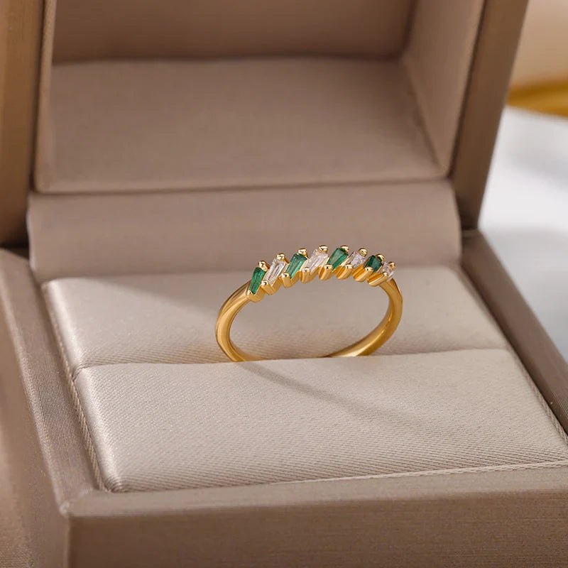 Colorful Zircon Rings For Women Gold Color Stainless Steel Fashion Cubic Zirconia Ring Wedding Jewelry Gift-Dollar Bargains Online Shopping Australia