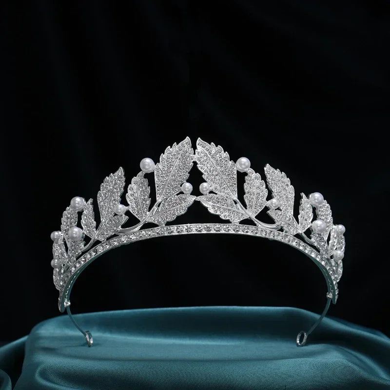 Crown Leaves Waterdrop Tiara Wedding Accessories Ladies Artificial Rhinestone Party Princess Elf Tiara Accessories