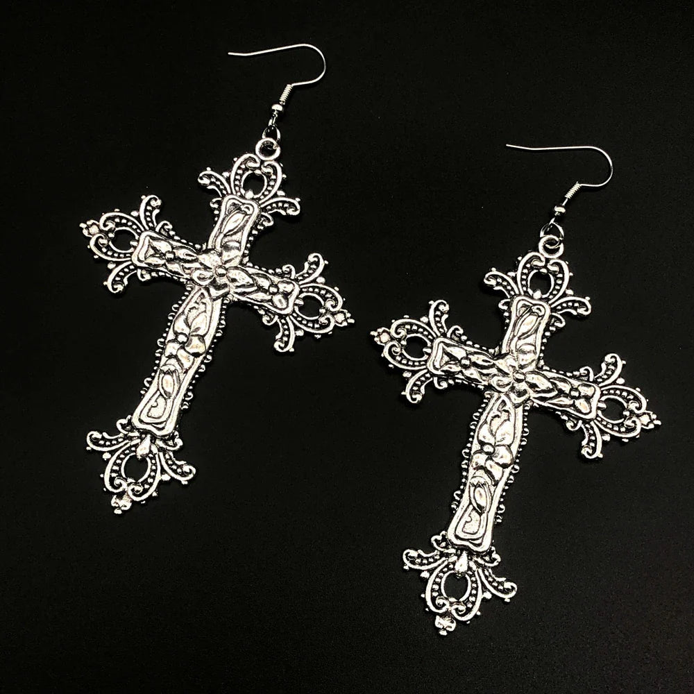 Large Detailed Cross Drill Pendant Jewel Necklace Silver Color Tone Gothic Punk Jewellery Fashion Charm Statement Women-Dollar Bargains Online Shopping Australia