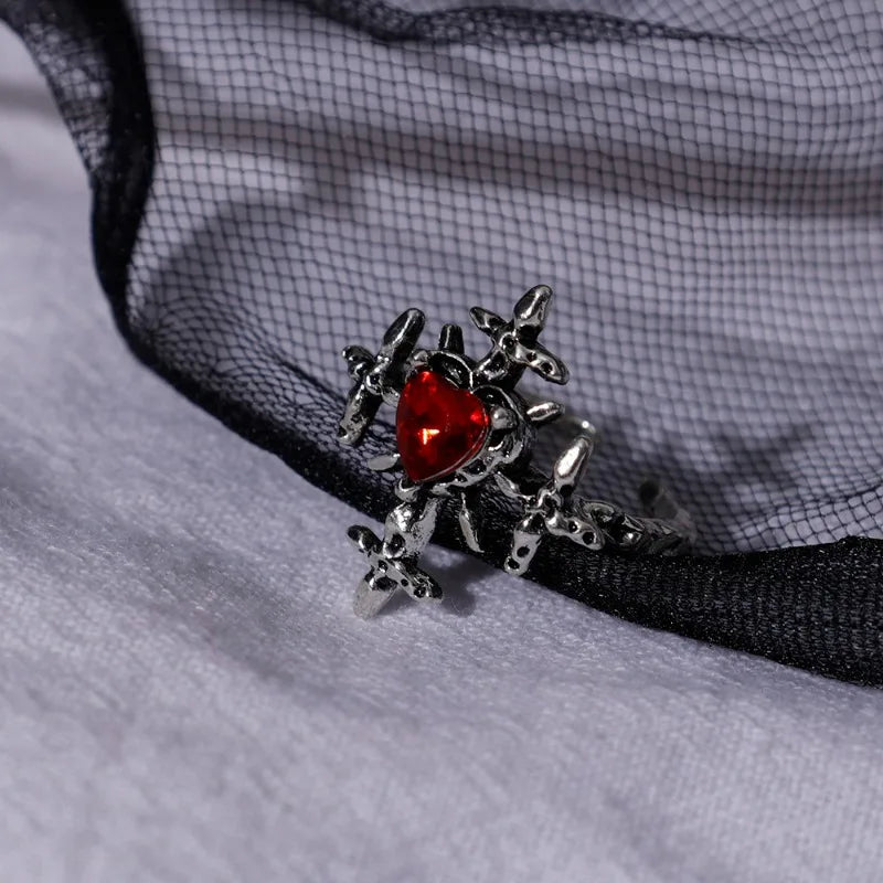 Women Ring Hip Hop Rings Personalized Dark Cross Opening Adjustable Ring Women Gothic Love Red Zirconia Party Jewellery-Dollar Bargains Online Shopping Australia
