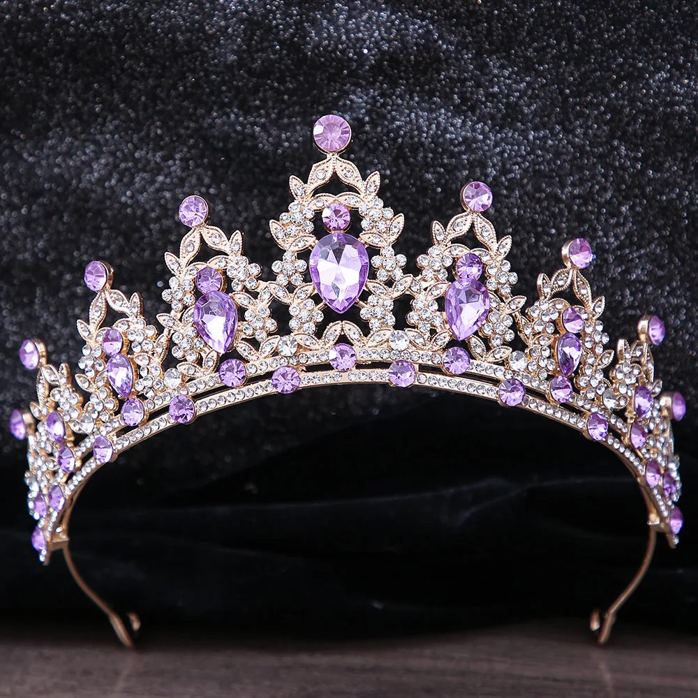 Crystal Crown Hair Accessories Tiara For Women Party Red Purple Rhinestone Bridal Crown New Hair Jewelry