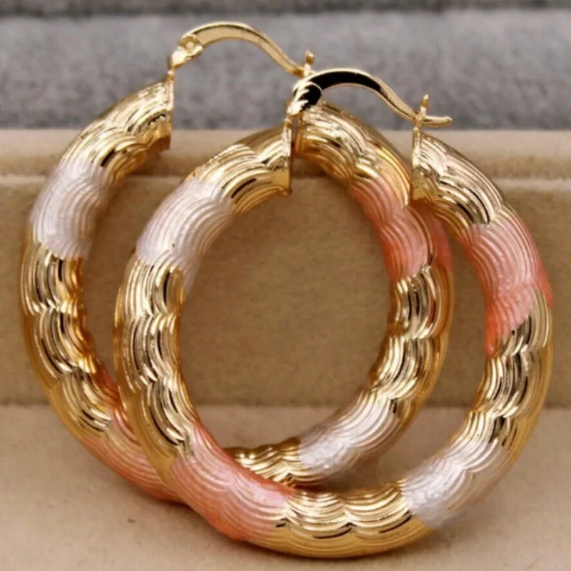Fashion Round Gold Plated Copper Hoop Earrings for Women 2023 New Vintage Jewelry Wedding Anniversary Party Gifts Acessories-Dollar Bargains Online Shopping Australia