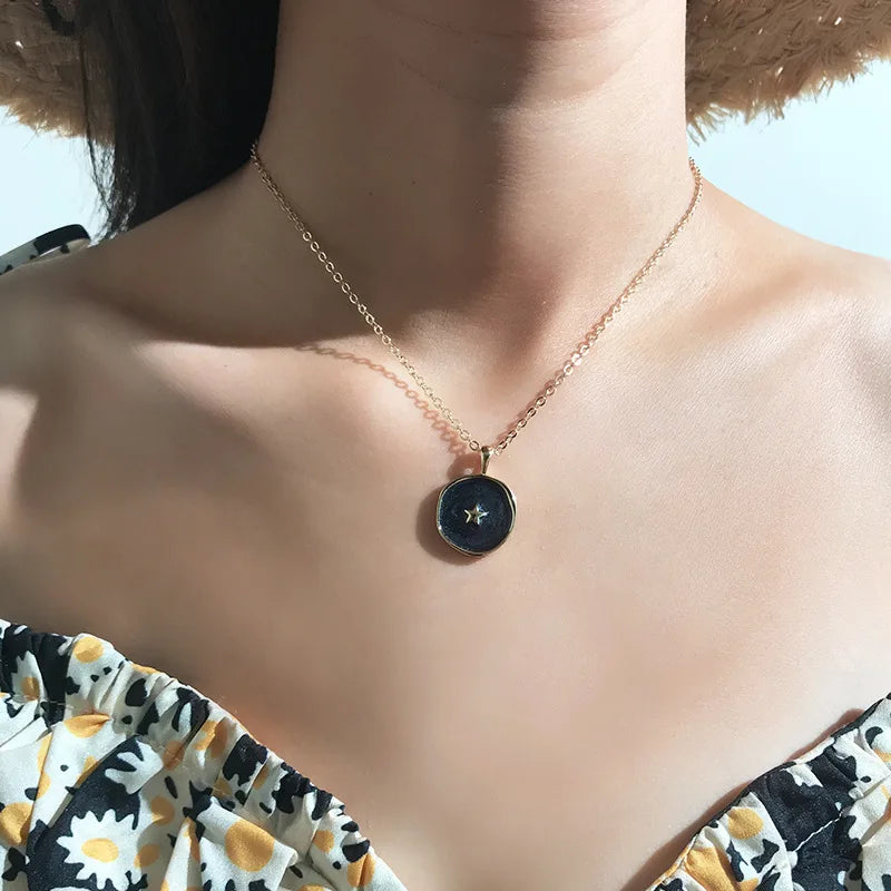 Colorful Moon Star Lightning Pendant Necklaces For Women Girls Enamel Fashion Party Daily Jewelry Trendy Clavicle Chain Necklace-Dollar Bargains Online Shopping Australia