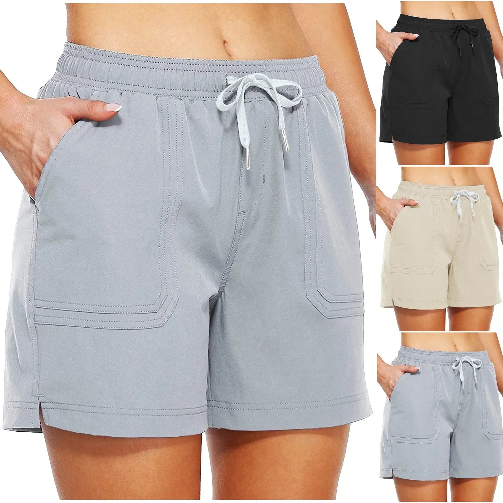 Quick Dry Gym Fitness Sports Shorts Womens Drawstring Shorts Hiking Shorts Multi-Pocket Running Jump Rope Shorts-Dollar Bargains Online Shopping Australia