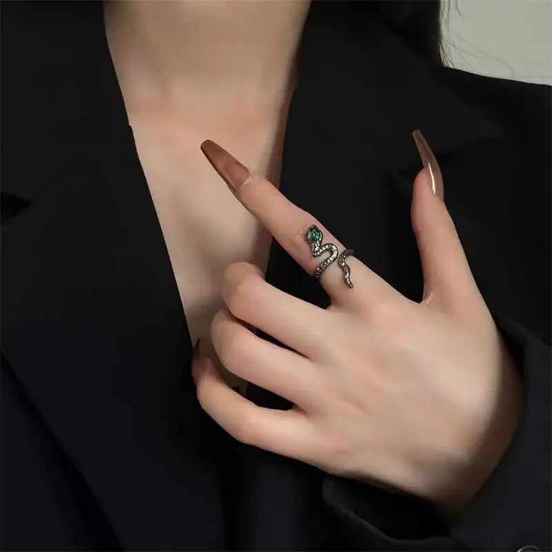Gothic Rhinestones Open Snake Ring Adjustable Animal Rings Reptile for Men Women Fashion Punk Boy Girl Birthday Jewelry Gifts-Dollar Bargains Online Shopping Australia