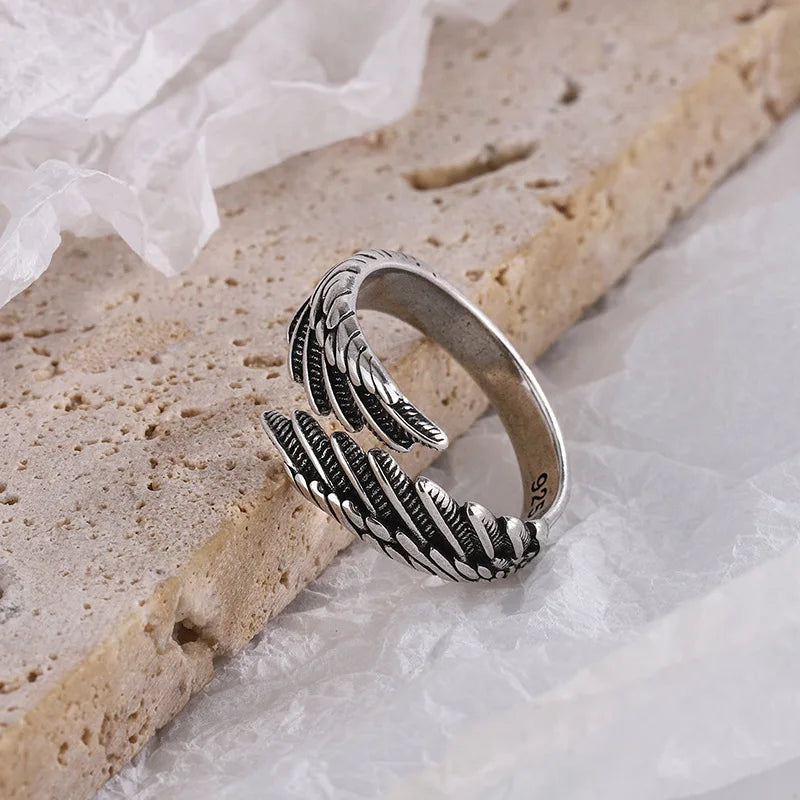 925 Sterling Silver Women's Ring Feather Wing Dating Jewelry Aesthetic Accessories
