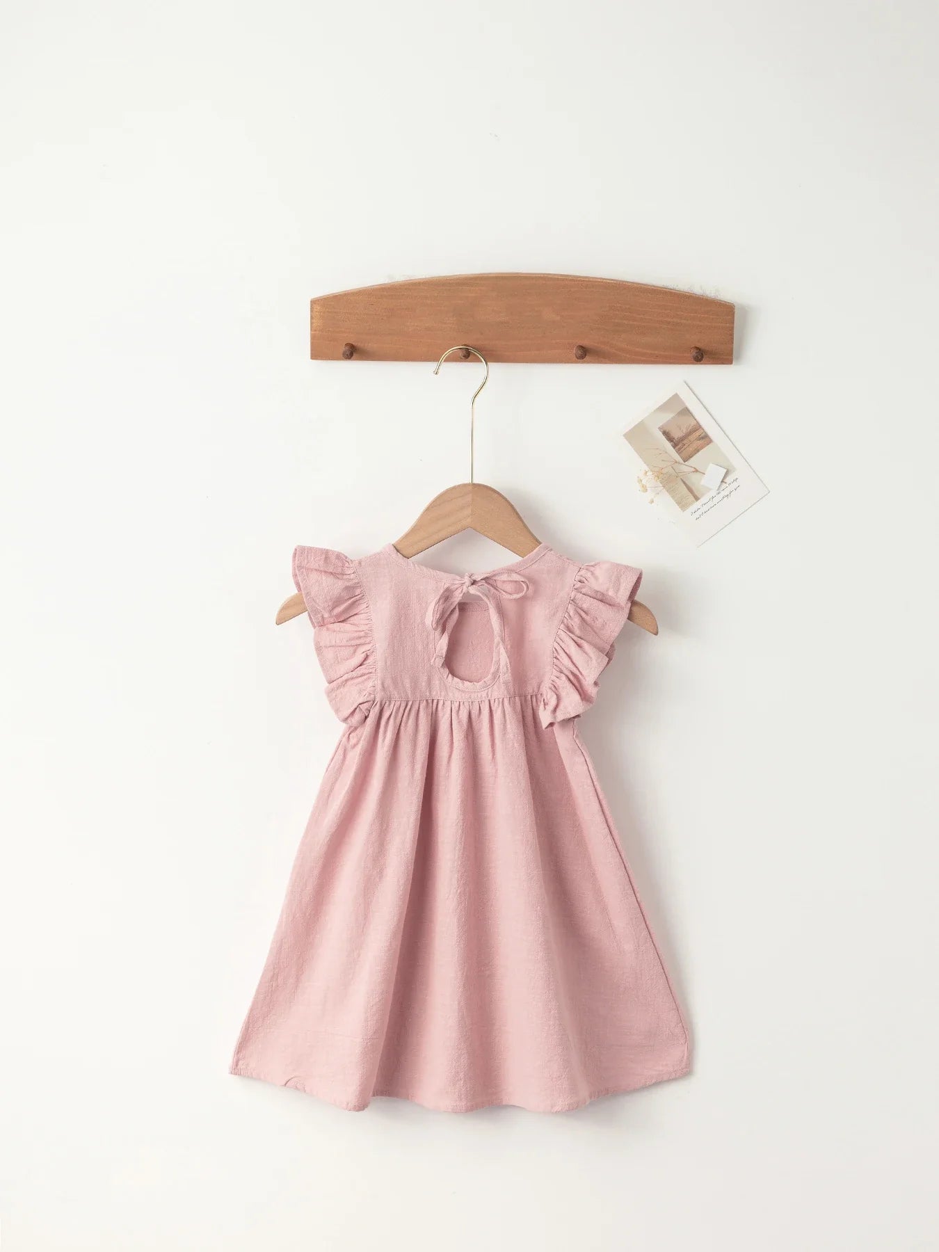 Baby Girls Flying Sleeve Dress Tie-back Overall Dress Cotton Kids Casual