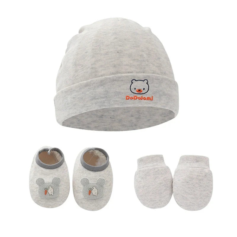Baby Anti Scratching Gloves Hat Foot Cover Set Soft Cotton Newborn No Scratch Mittens Socks Beanies Cap Nightcap-Dollar Bargains Online Shopping Australia