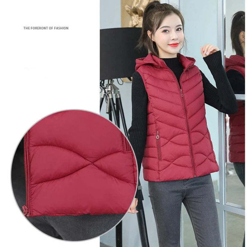 Woman Vest Autumn Winter Warm Down Cotton Vests Female Thick Removable Hooded Waistcoat Women's Sleeveless Jacket Vest Coat