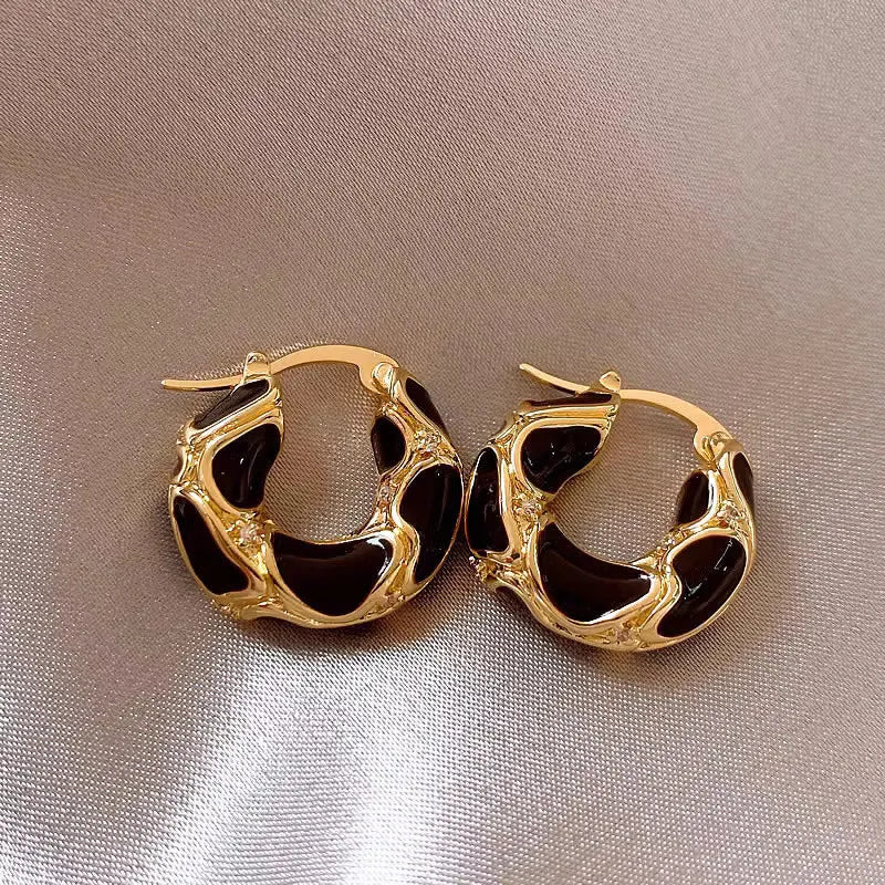 New Vintage Enamel Color Metal Texture Small Hoop Earrings for Women Trendy Gold Plated Statement Ear Buckle Creative Jewelry-Dollar Bargains Online Shopping Australia
