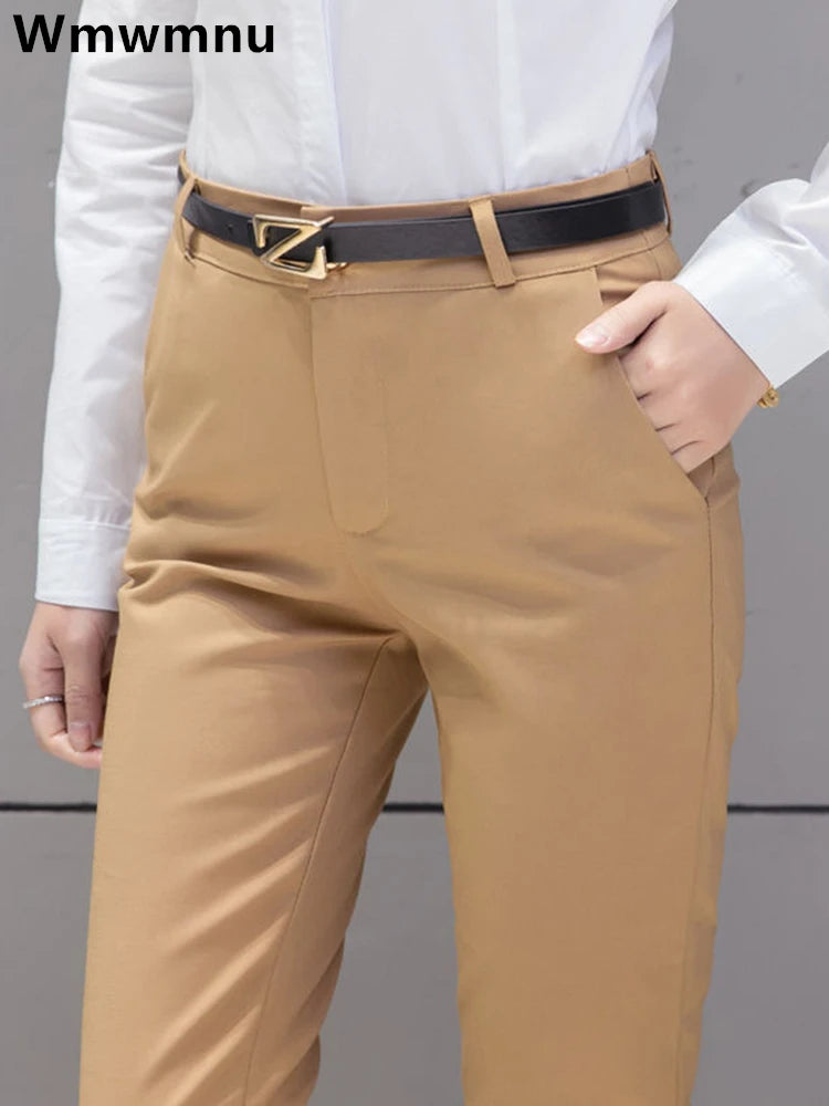 Slim Skinny High Waist Elastic Pencil Pants Ankle-length Trousers Office Formal Pantalon