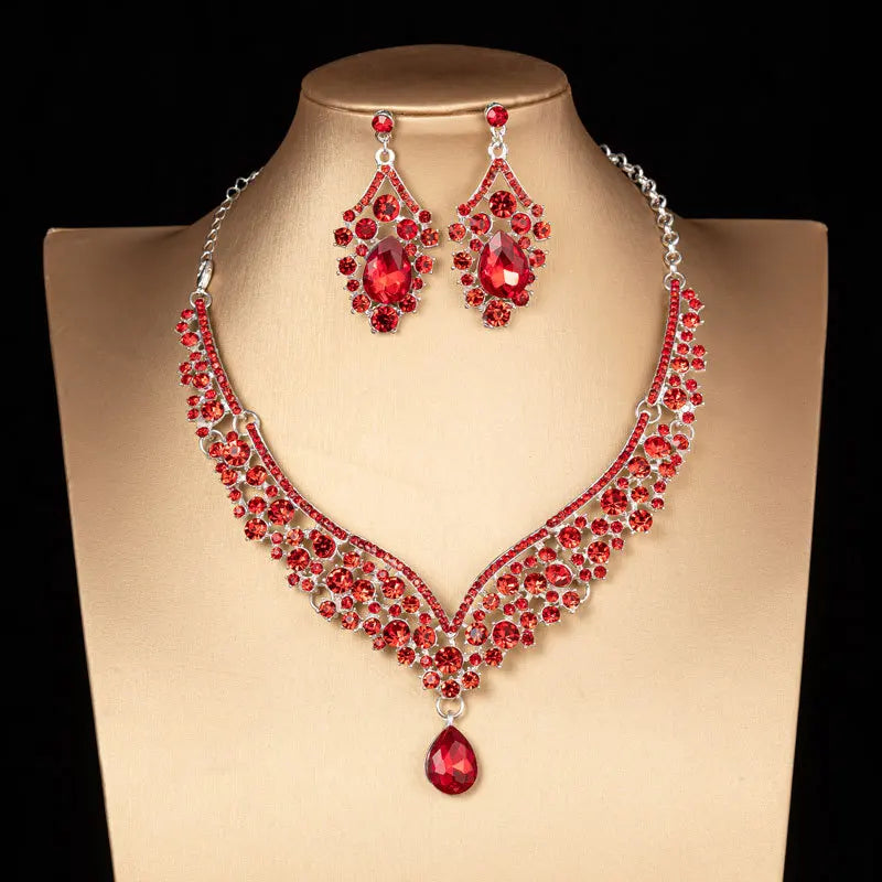Luxury Crystal AB Color Choker Necklace Earrings Set Rhinestone Bridal Jewelry Sets for Bride Wedding Party Costume-Dollar Bargains Online Shopping Australia