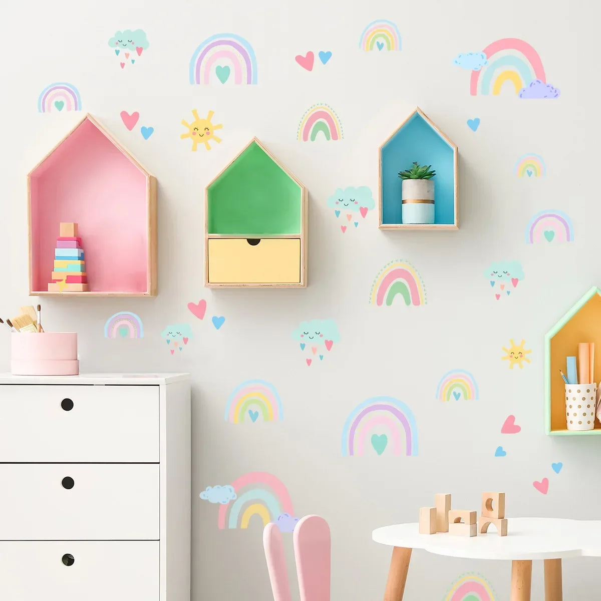 Rainbow Wall Stickers for Girls Kids Children Nursery  Art Removable Room Decor Decals Cartoon Colorful  Decoration