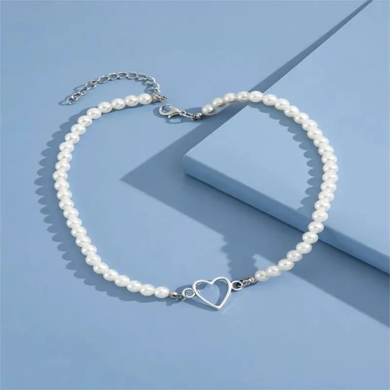 Love Heart Pearl Necklace Female Personality Travel Party Fashion Clavicle Accessories