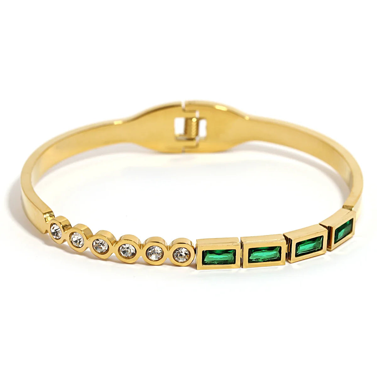 Chic Green Zircon Stainless Steel Bangle Bracelets for Women Charm Texture Simple Gold Color Accessories-Dollar Bargains Online Shopping Australia