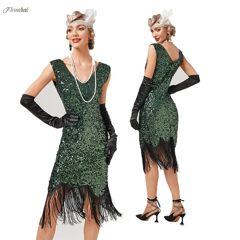 Women's Long Skirt New 1920s Vintage Great Gatsby Party Flapper Dress Bridesmaid Sleeveless Sequins Tassel Dresses