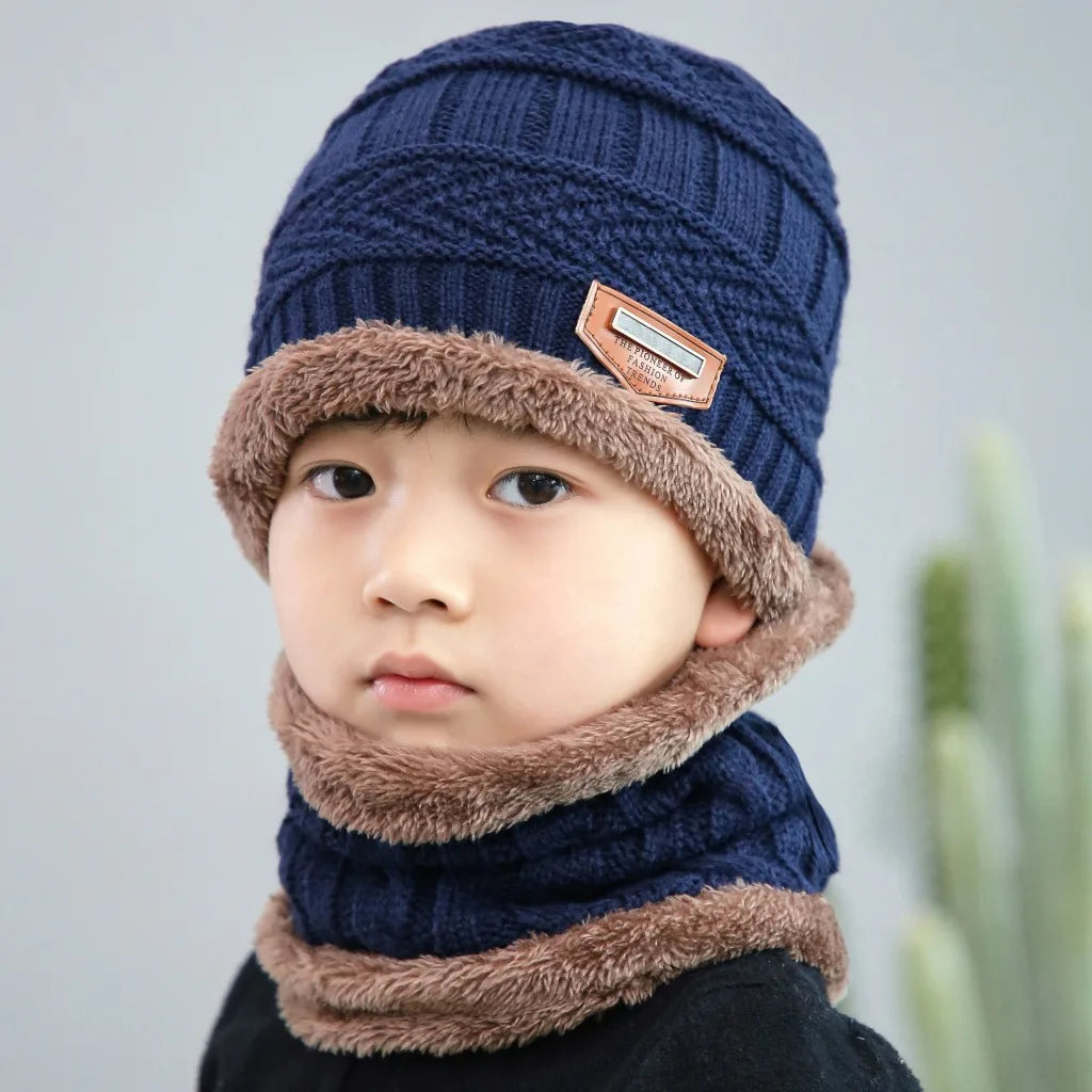 Winter Hat Scarf and Gloves Set Plush Warmer Children Knitted Hat Baby Boys Beanies Cap Neck Scarf Glove Suit For Kids Accessori-Dollar Bargains Online Shopping Australia