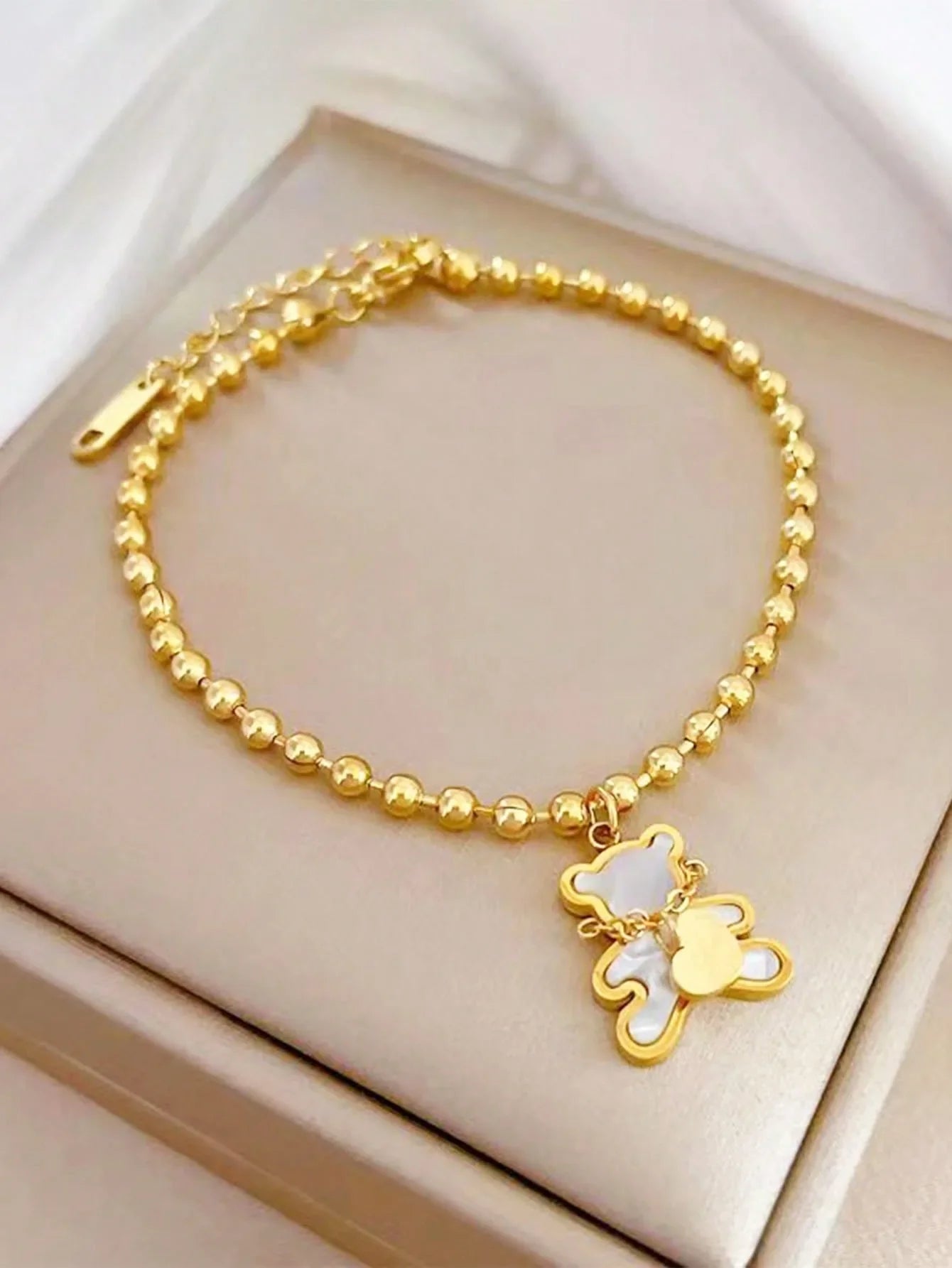 White Shell Cute Little Bear Peach Heart Stainless Steel Jewelry Set Necklace Earrings Bracelet or women-Dollar Bargains Online Shopping Australia