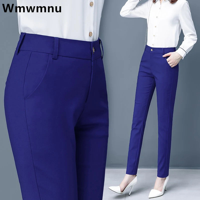 Slim Skinny High Waist Elastic Pencil Pants Ankle-length Trousers Office Formal Pantalon