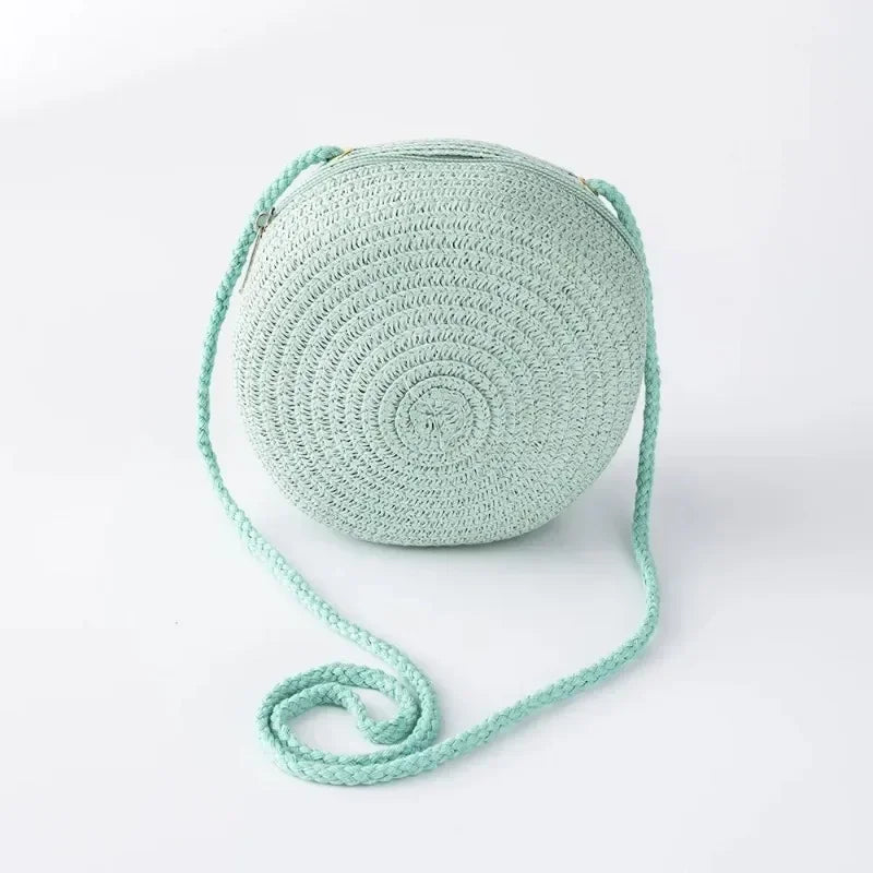 Minimalist Straw Bag Round Crossbody Purse Women Shoulder Vocation Style Handbag