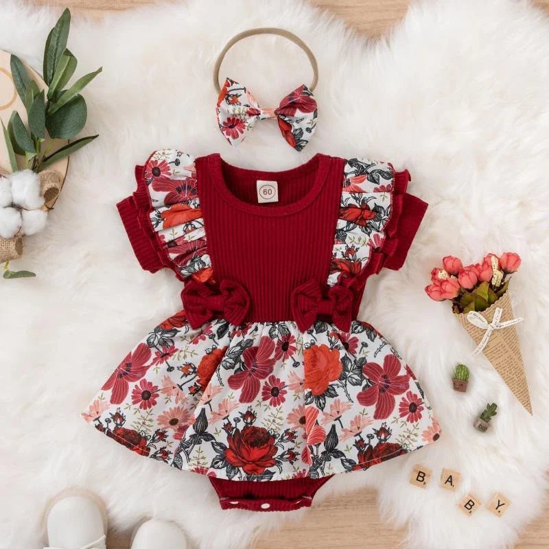 Summer Baby Girl Dress With Bowknot Striped Jumpsuit Cotton Dress For Newborn Floral Clothes Baby Crawling Clothes-Dollar Bargains Online Shopping Australia