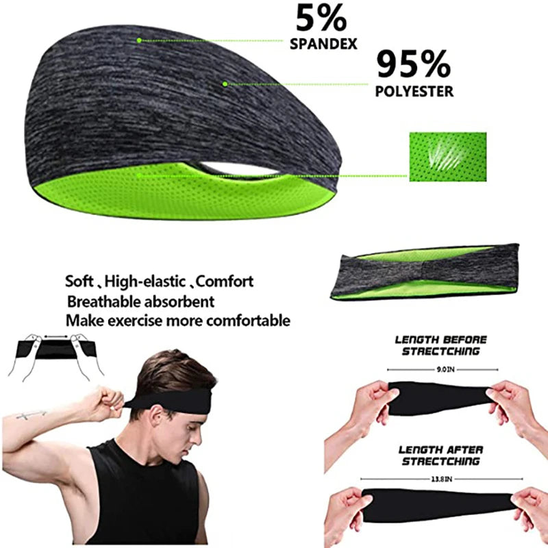 3PCS Sweatband for Men Women Elastic Sport Hairbands Head Band Yoga Headbands Headwear Headwrap Sports Workout Hair Accessories
