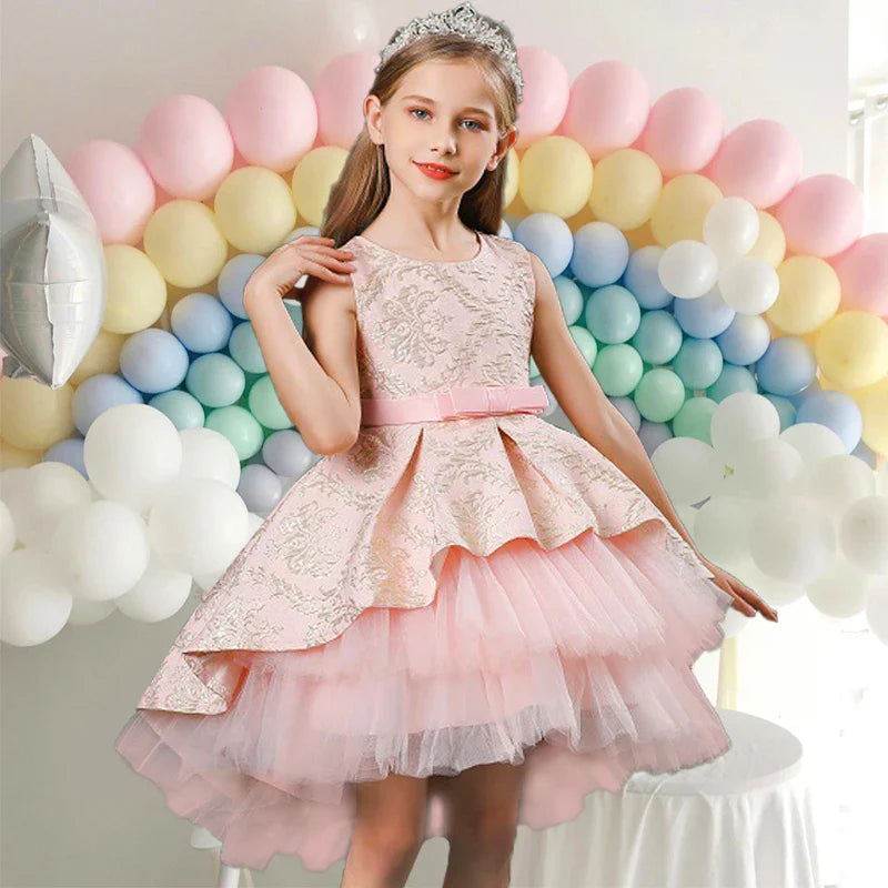 Vintage Wedding Ceremony Red Flower Girls Dress Opening Party Elegant Bridesmaid Girl Princess Dress Trailing Kids-Dollar Bargains Online Shopping Australia