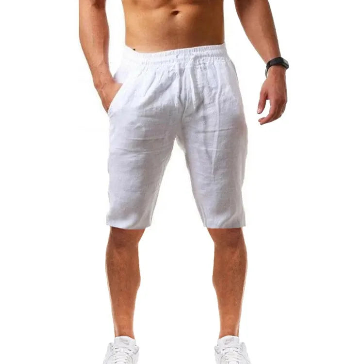 Men's Cotton Linen Shorts Pants Male Summer Breathable Solid Color Linen Trousers Fitness Streetwear