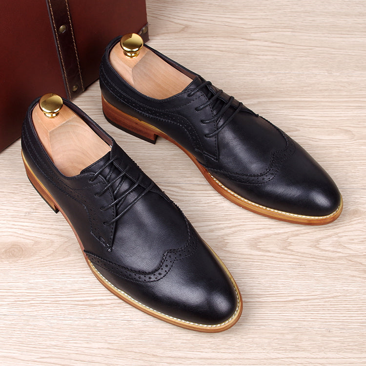 Fashion men's carved genuine leather brogue shoes man oxford bullock flats shoe vintage lace up casual business gentle dress